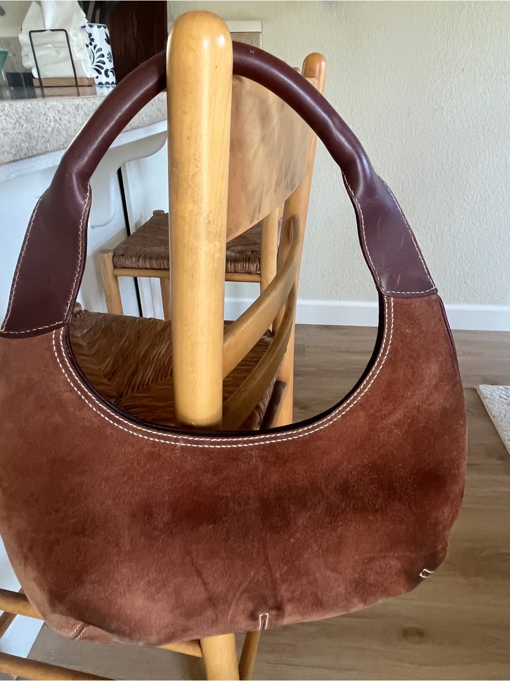 Salvatore Ferragamo Chestnut Brown Suede Hobo with Leather Trim - Picture 3 of 5